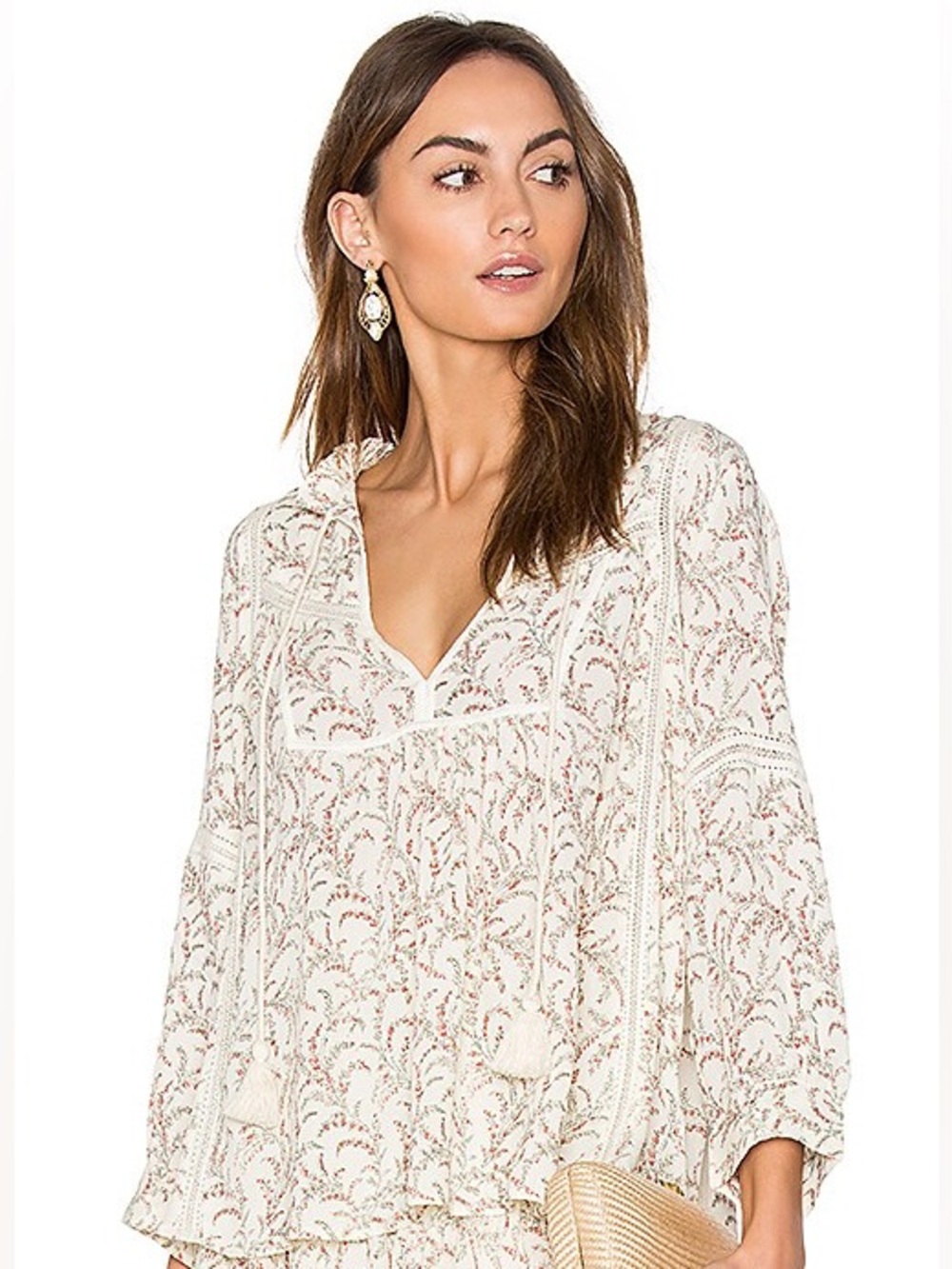 Ba&Sh Emma ecru floral peasant top size 2 70s bohemian long sleev